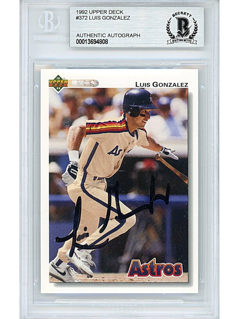 Luis Gonzalez Signed 1992 Upper Deck #372 Astros Beckett BAS Slabbed Auto MLB